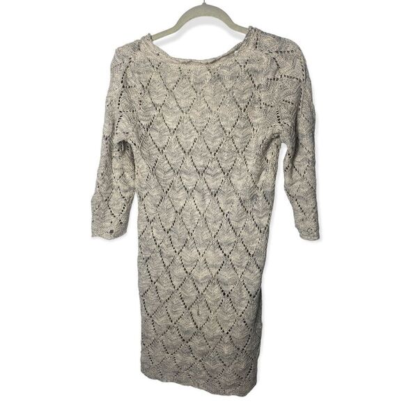 Pins and Needles SZ M open knit crochet 3/4 sleeve beige sweater dress - Picture 3 of 4